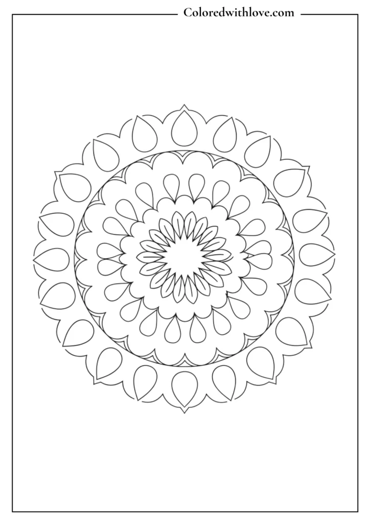Easy mandala coloring pages teardrop petal circle design printable