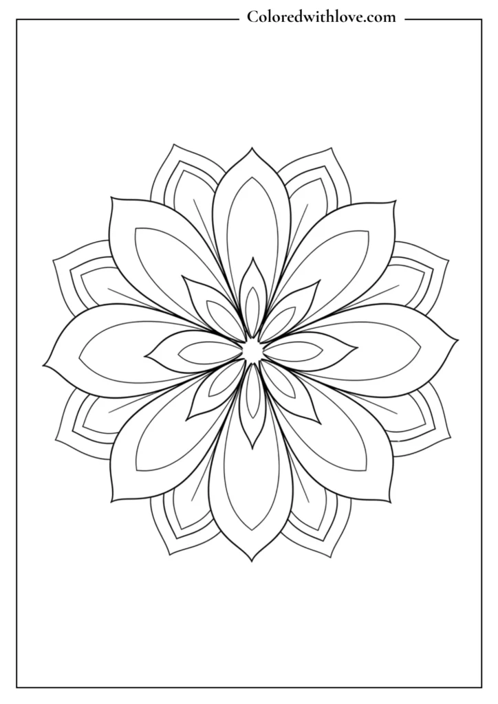 Easy mandala coloring pages floral symmetry layered petals printable