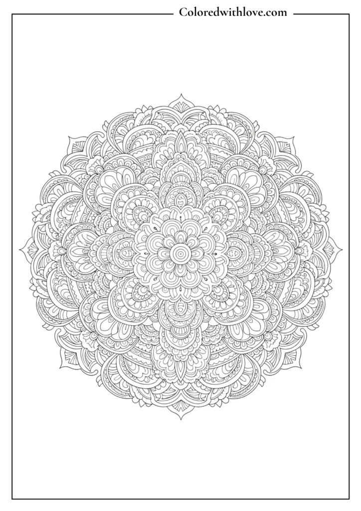 highly detailed mandala coloring page black and white intricate design for mindfulness coloring