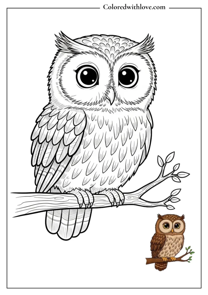 Owl on tree branch drawing
