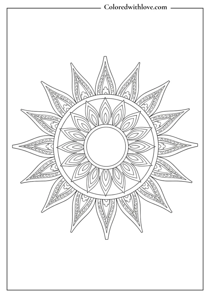 Easy mandala coloring pages sun style geometric design printable