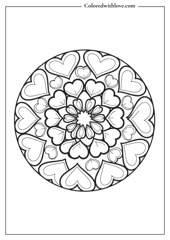 Easy mandala coloring pages heart pattern design printable for kids