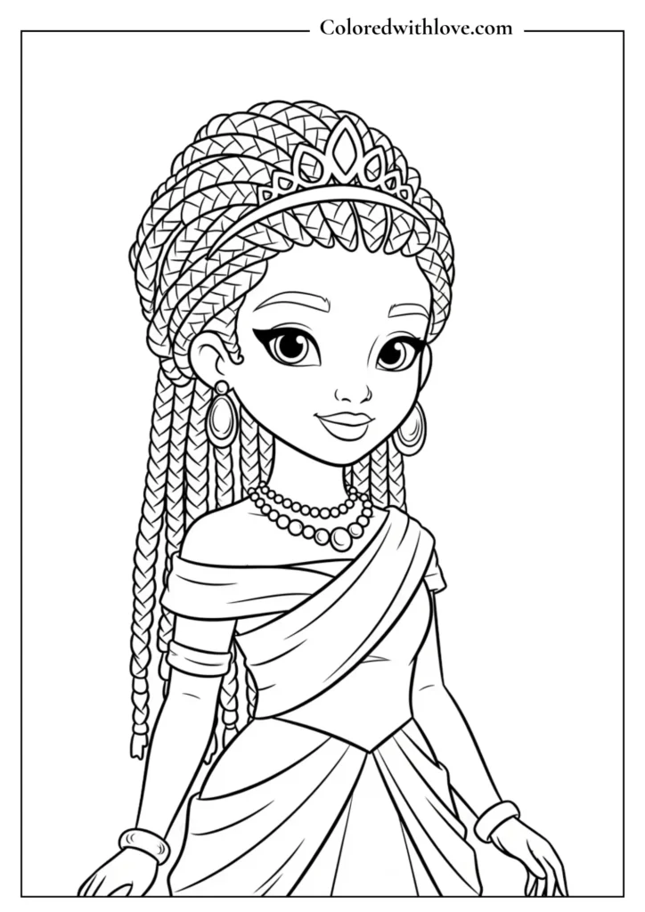African princess with braided hair and royal jewelry.