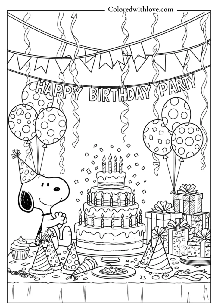 Snoopy celebrating a birthday party