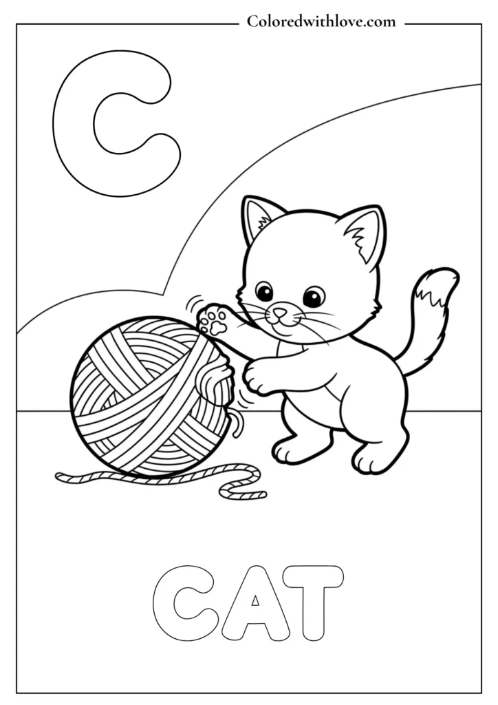 C is for cat Alphabets Coloring pages