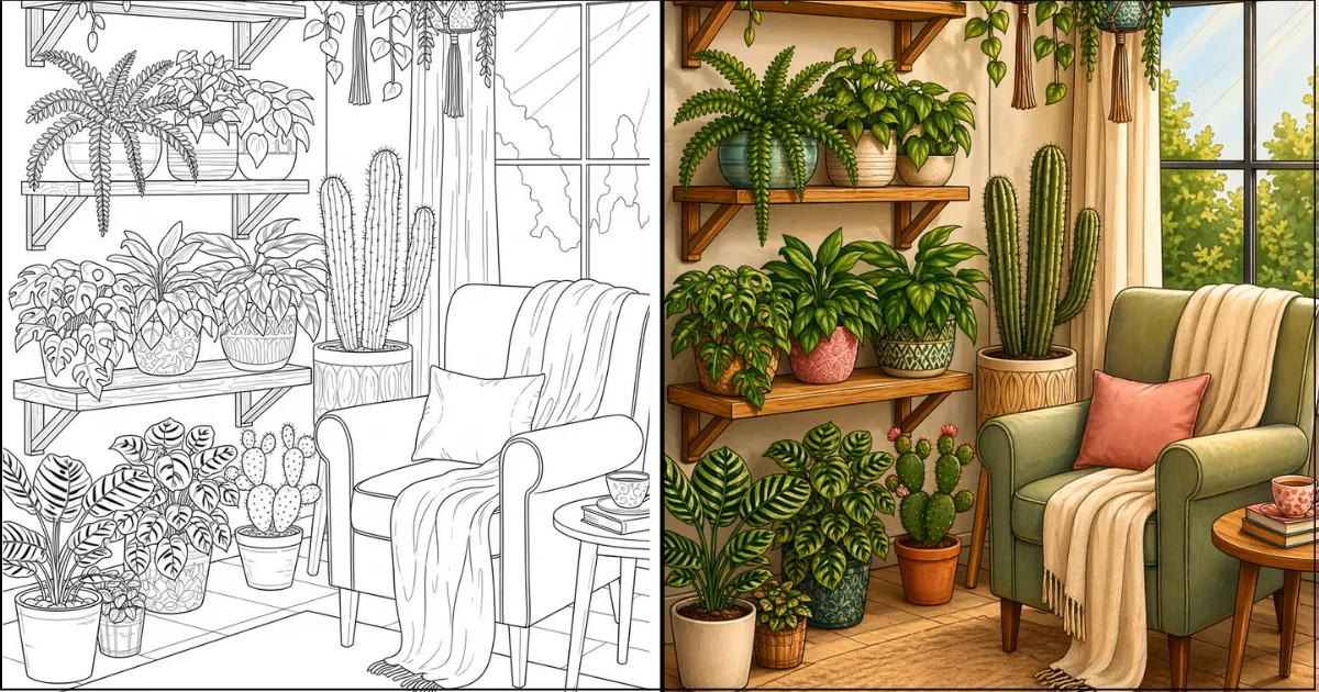 cozy interiors coloring pages