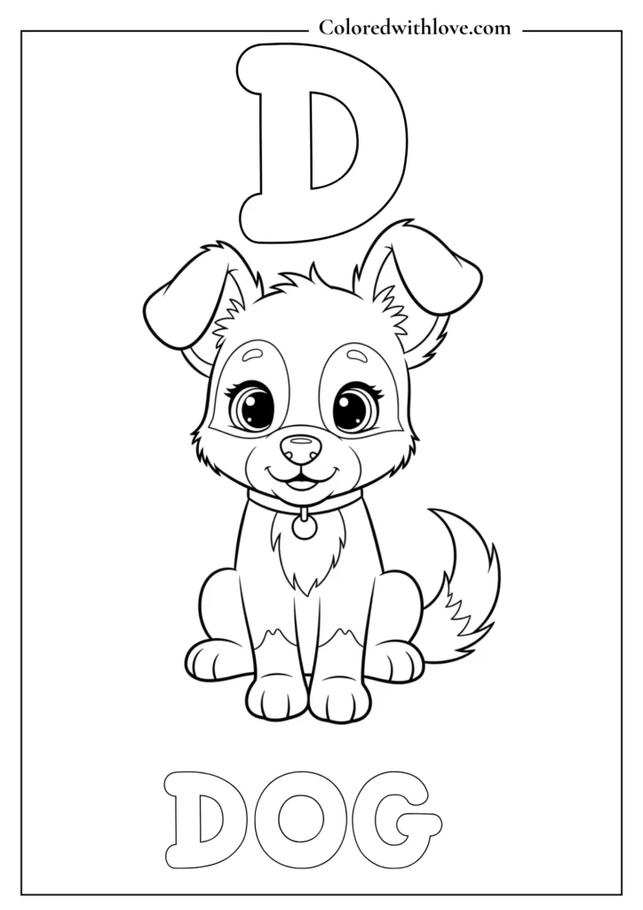 D is for dog Alphabets Coloring pages