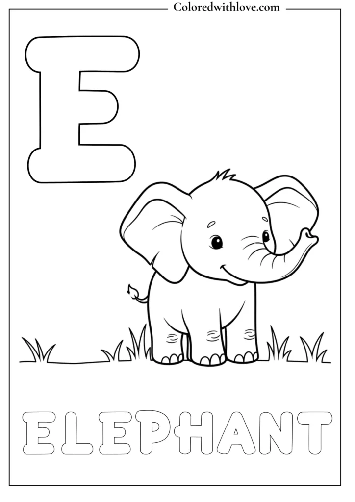 E for Elephant Alphabets Coloring pages