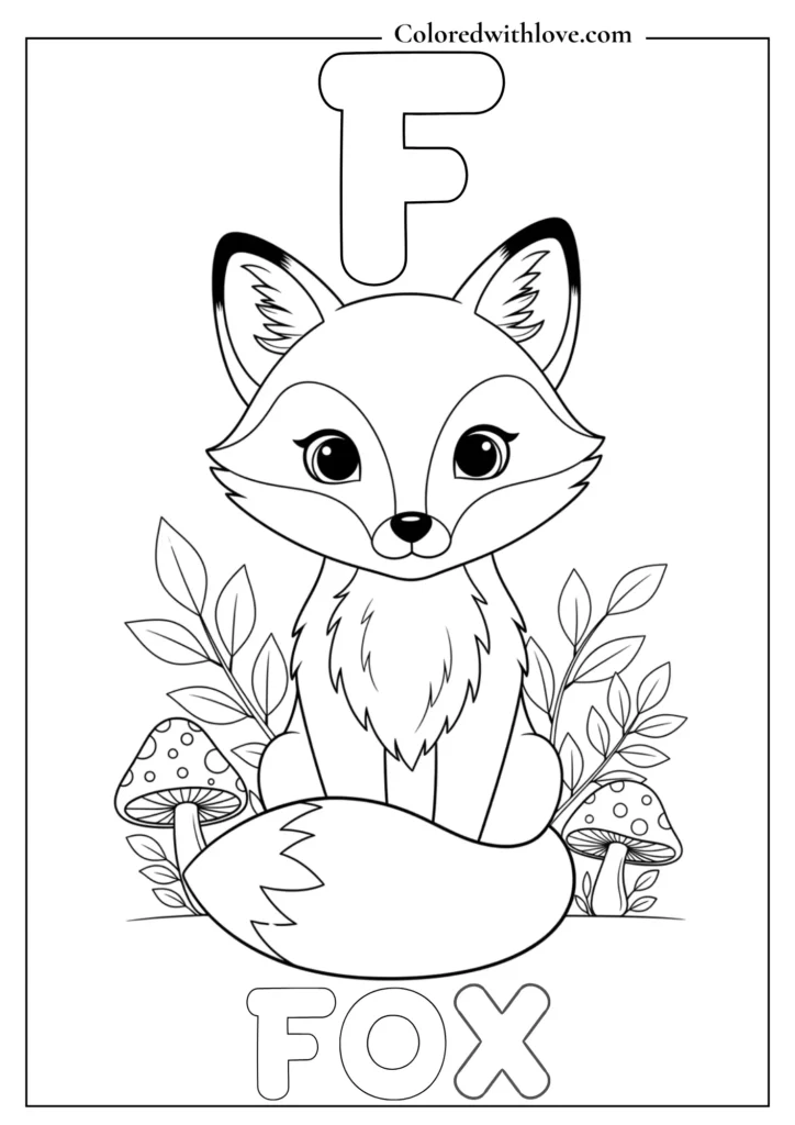F is for fox Alphabets Coloring pages