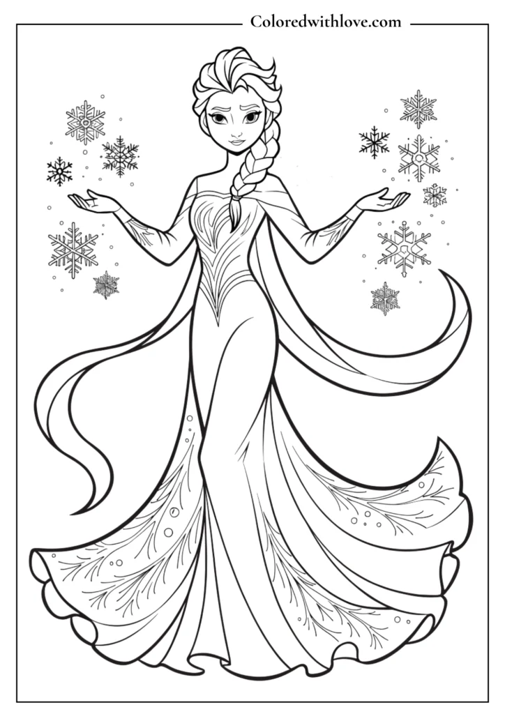 Elsa striking a confident pose with one hand on her hip coloring page.