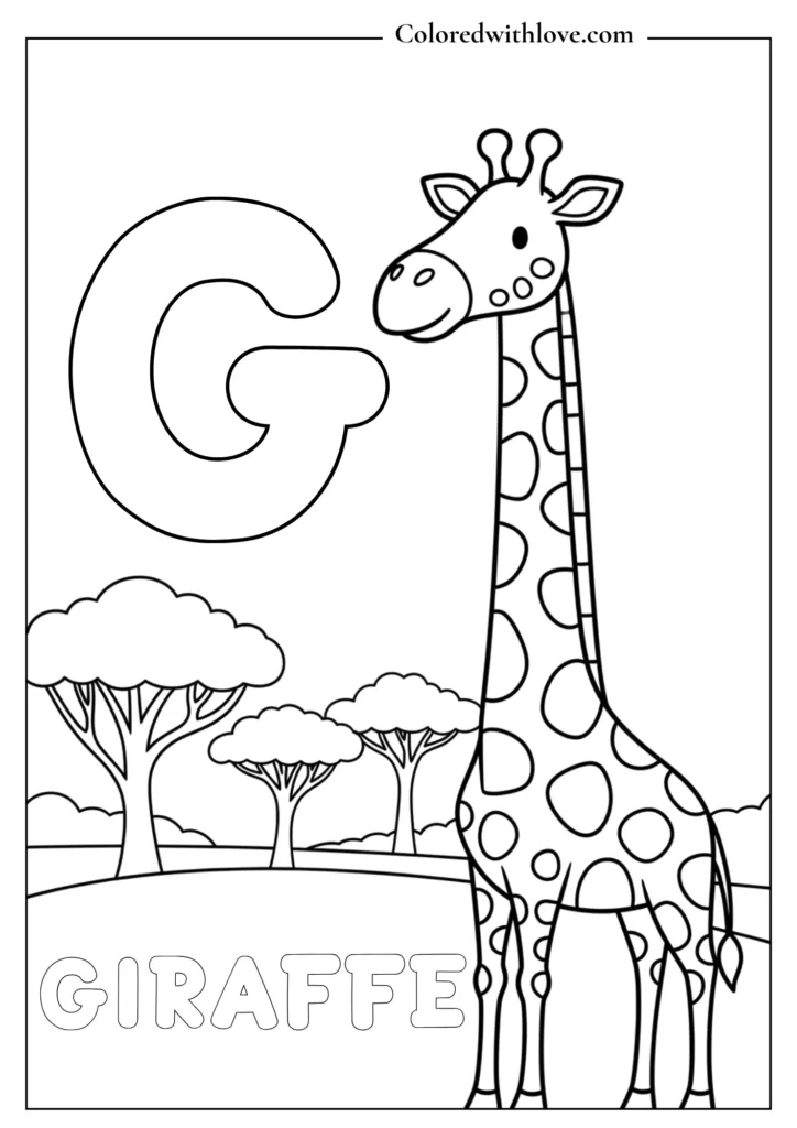 G is for giraffe Alphabets Coloring pages