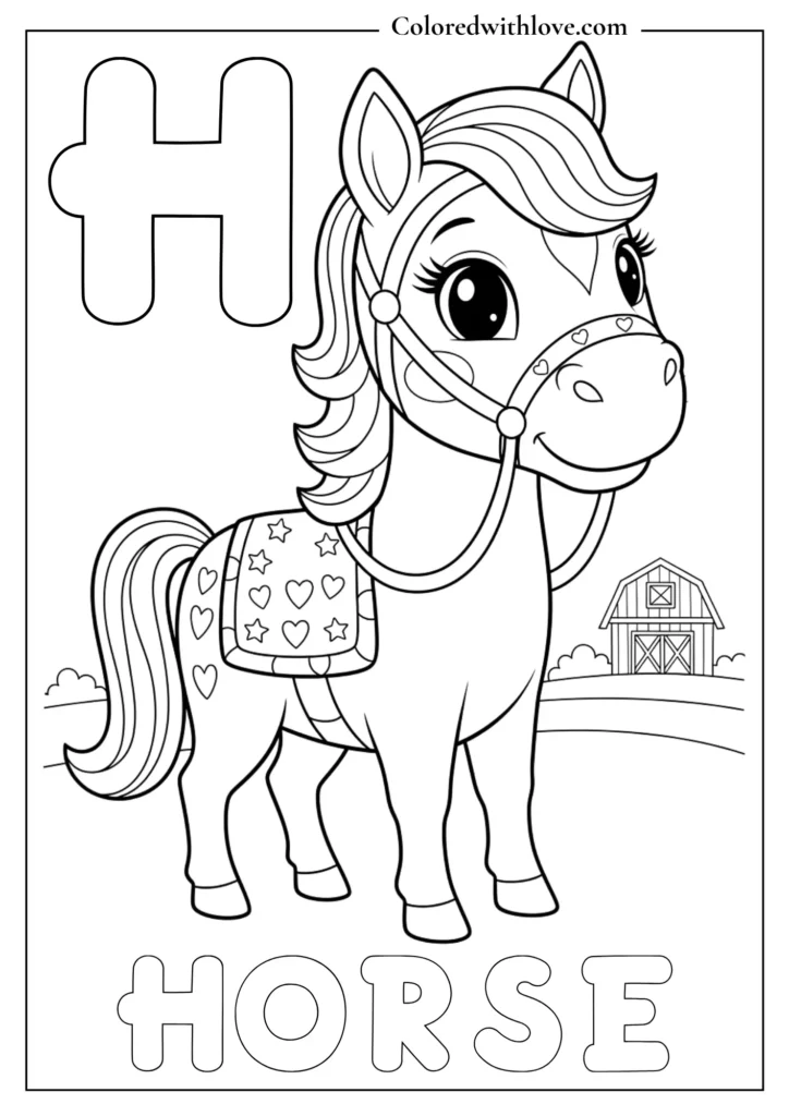H is for horse Alphabets Coloring pages