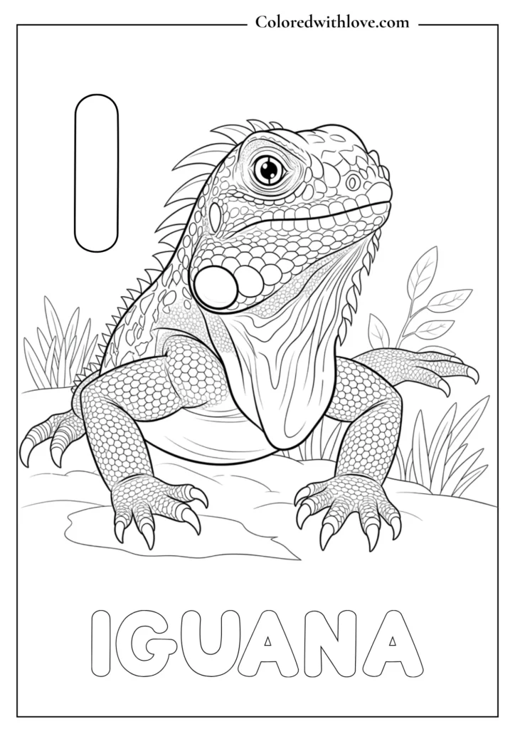 I is for iguana Alphabets Coloring pages