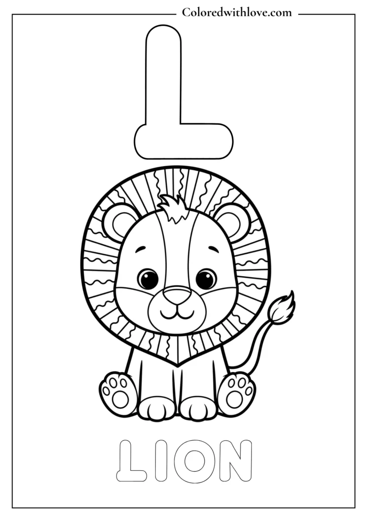 Lion coloring page with letter L