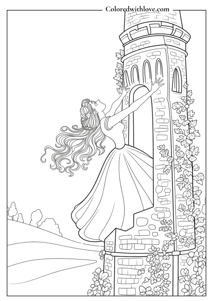 Princess looking out from a castle balcony.