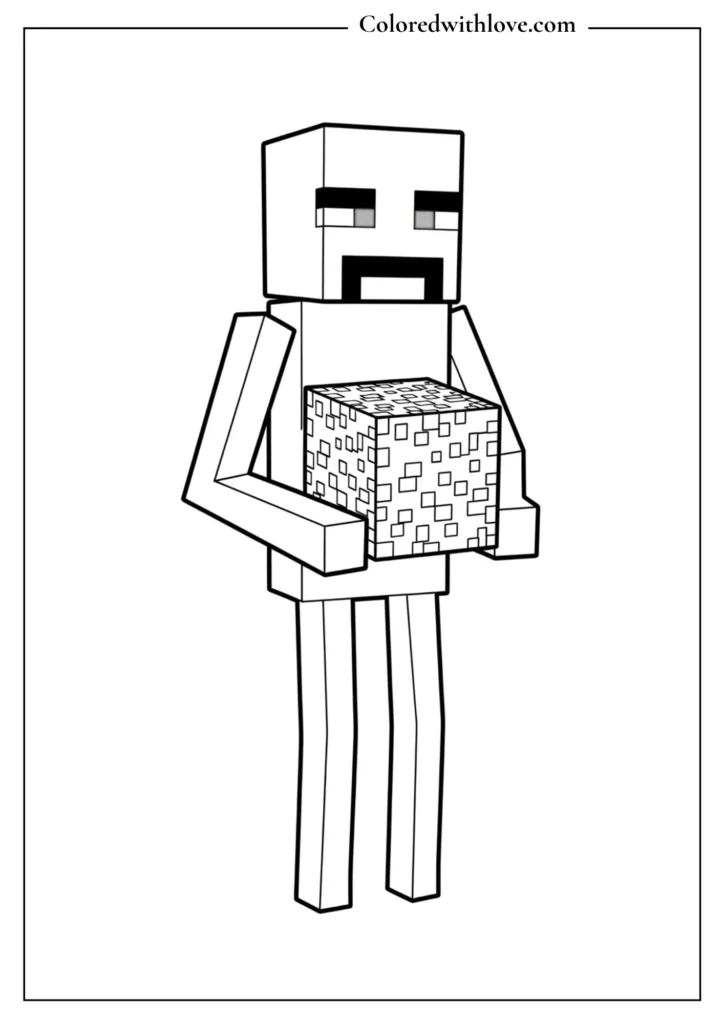 Enderman holding a block Coloring Page