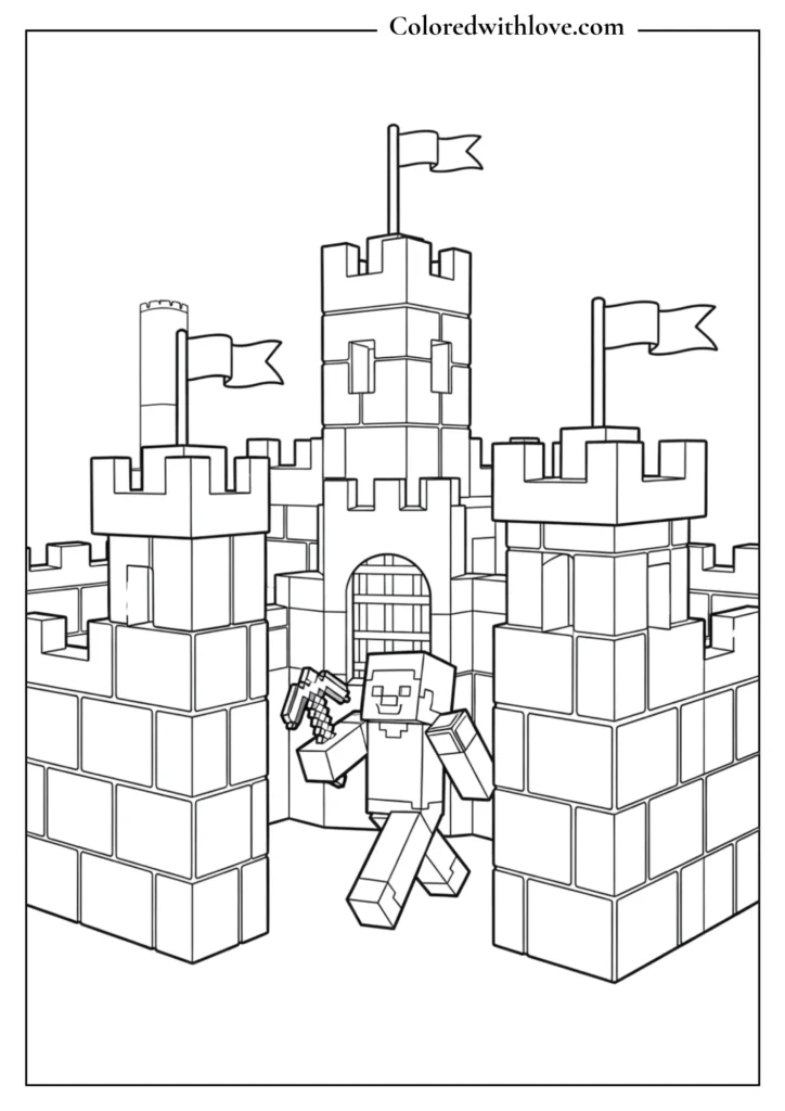 minecraft exploring a casttle coloring page
