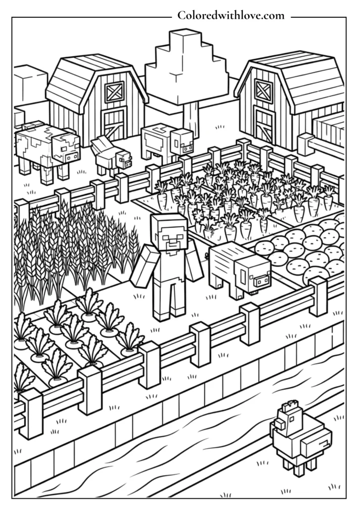 minecraft farm coloring page