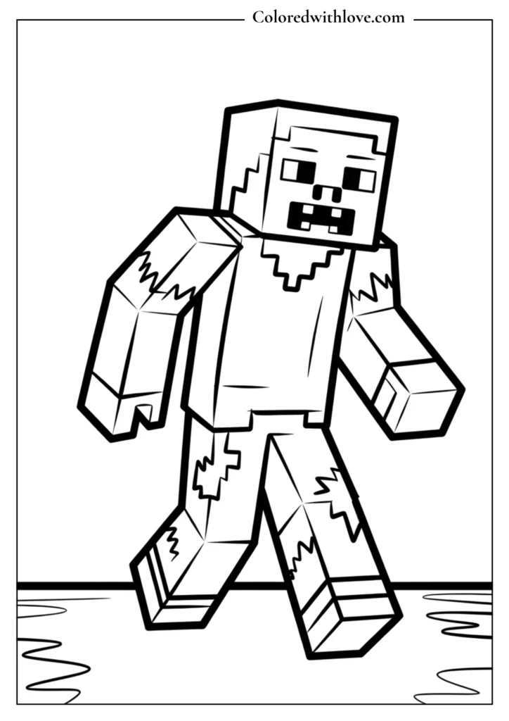 A friendly zombie walking slowly Coloring Page