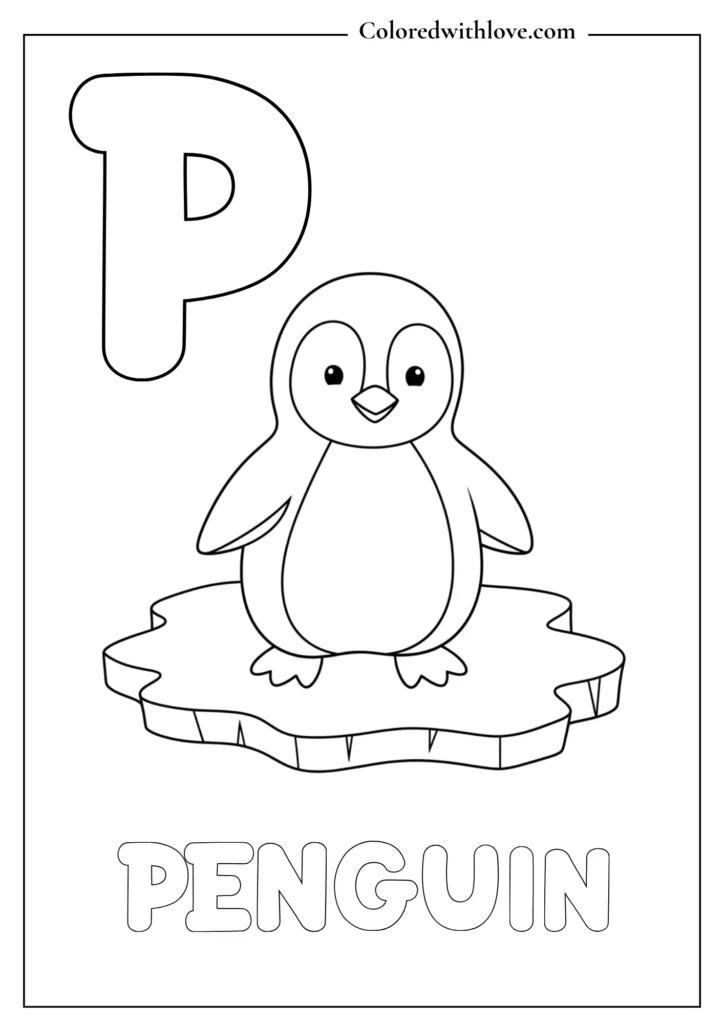 P is for penguin coloring page