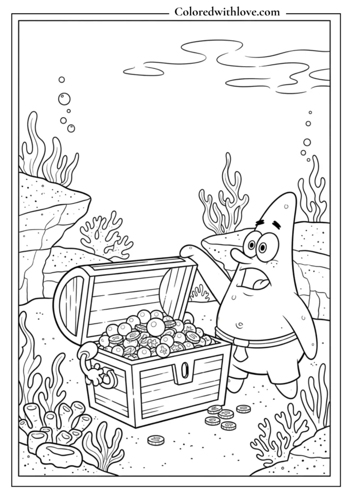 Patrick finding the treasure Coloring Page