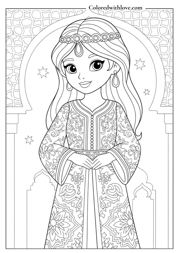Princess inspired by Moroccan caftan with intricate designs.