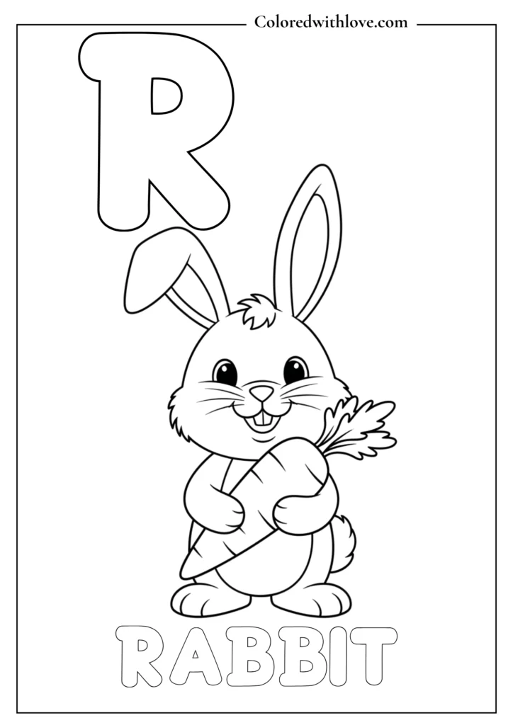 R is for rabbit coloring page