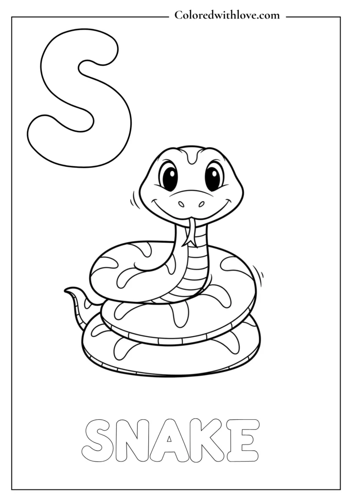 S is for snake coloring page