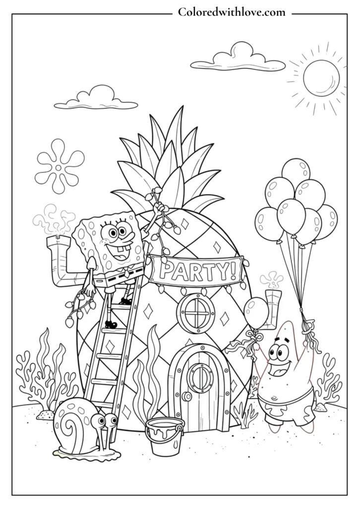 Sponge Bob and Patrick Having a party Coloring Page