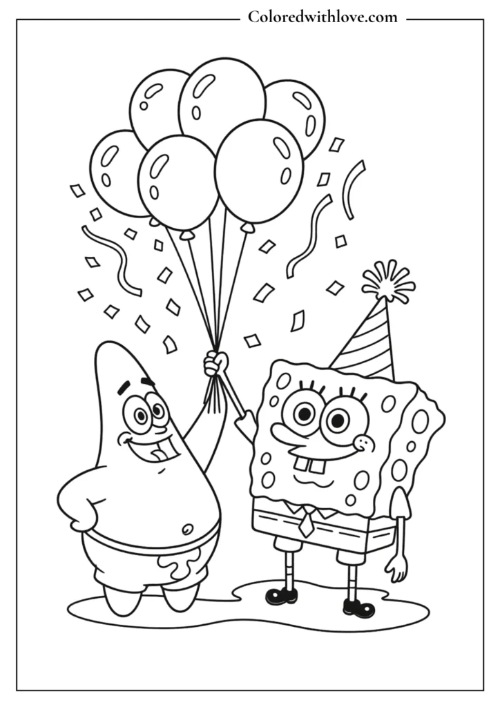 SpongeBob celebrating a party with Patrick Coloring Page