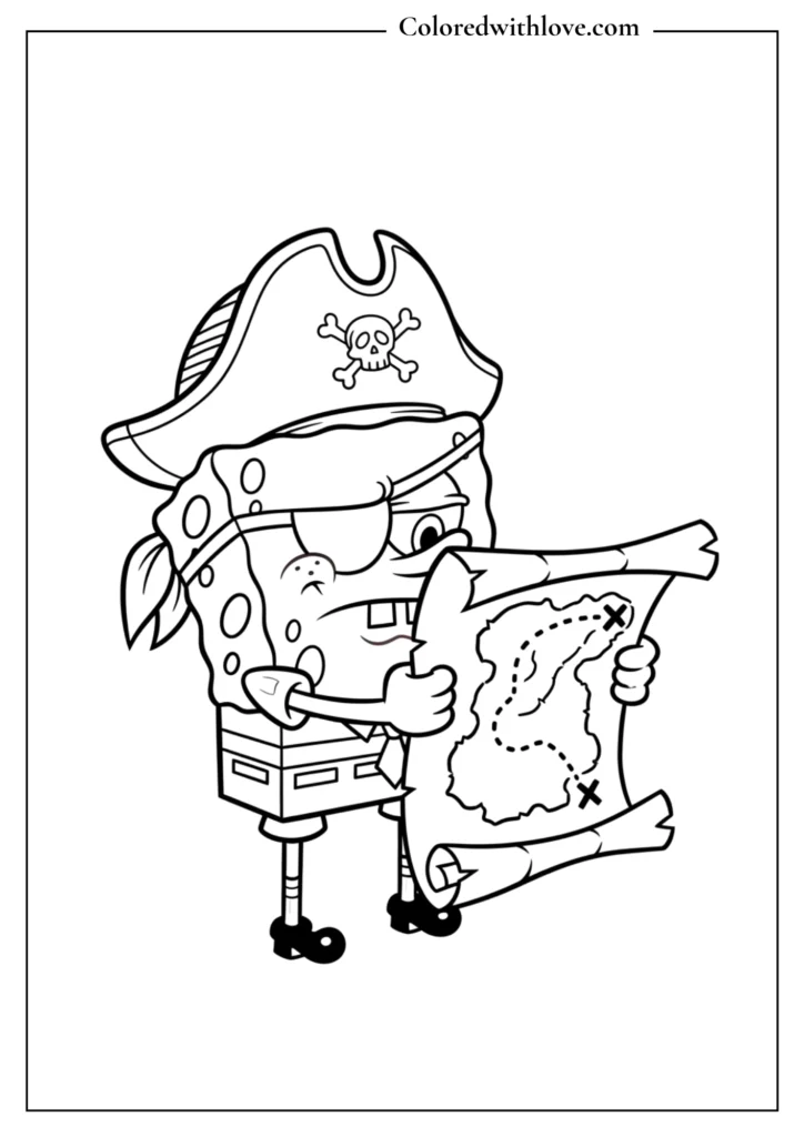 Sponge Bob dressed as a pirate Coloring Page