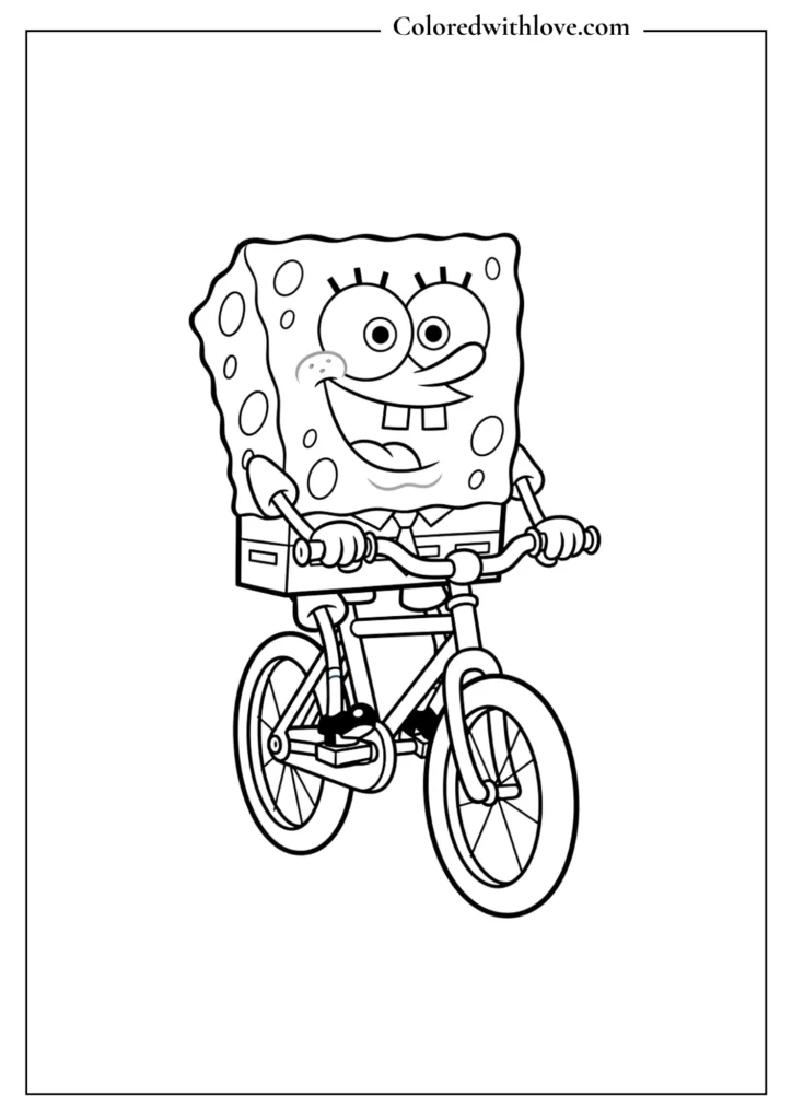 SpongeBob riding a bicycle Coloring Page
