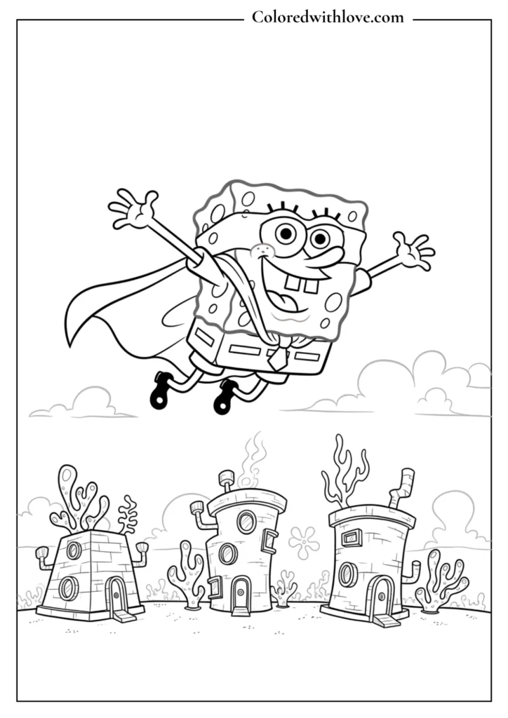 SpongeBob wearing superhero cape Coloring Page