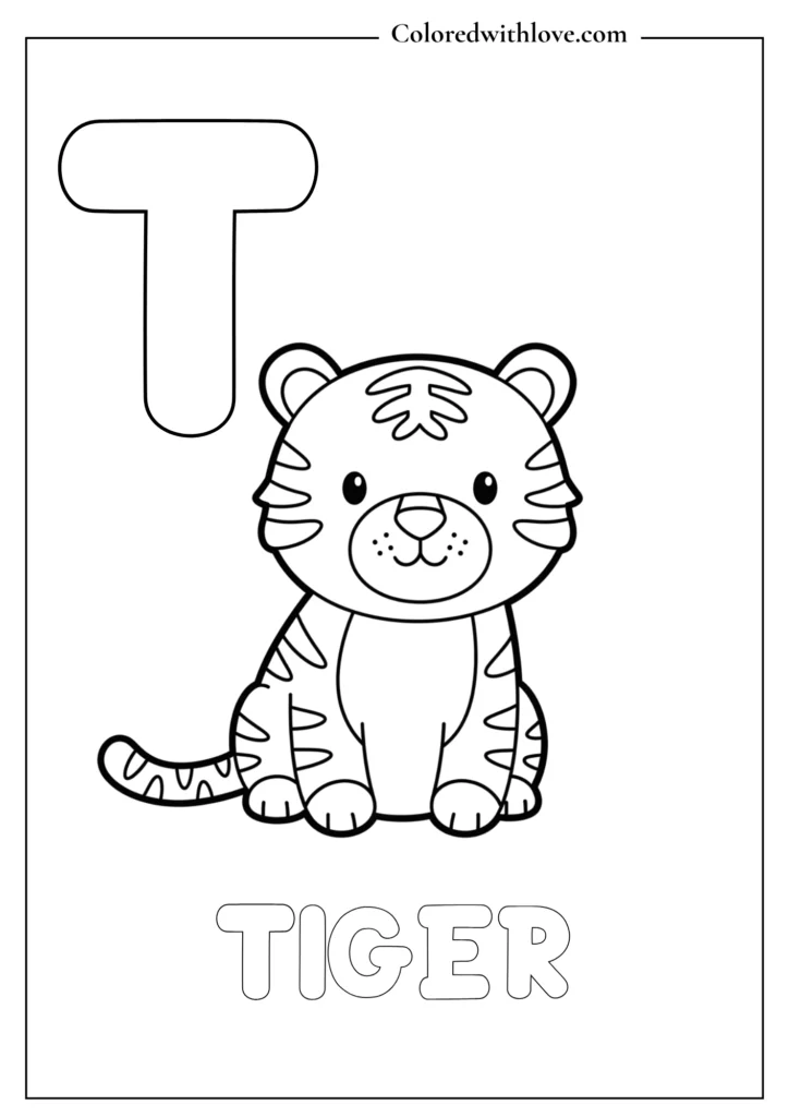 T is for tiger alphabet coloring page