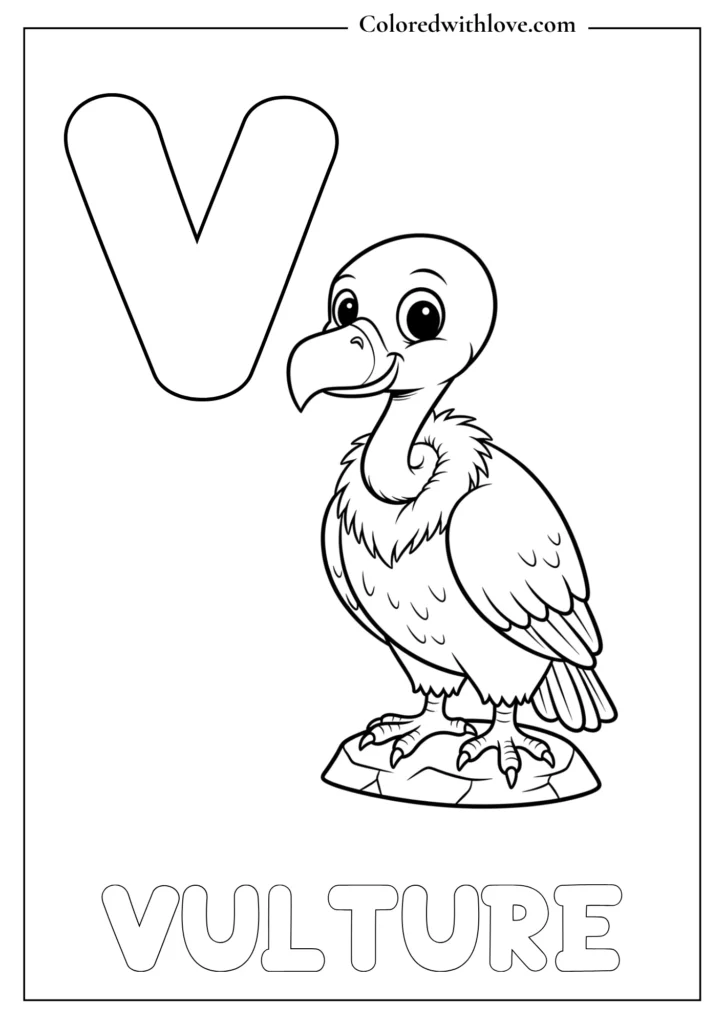 V is for vulture alphabet coloring page