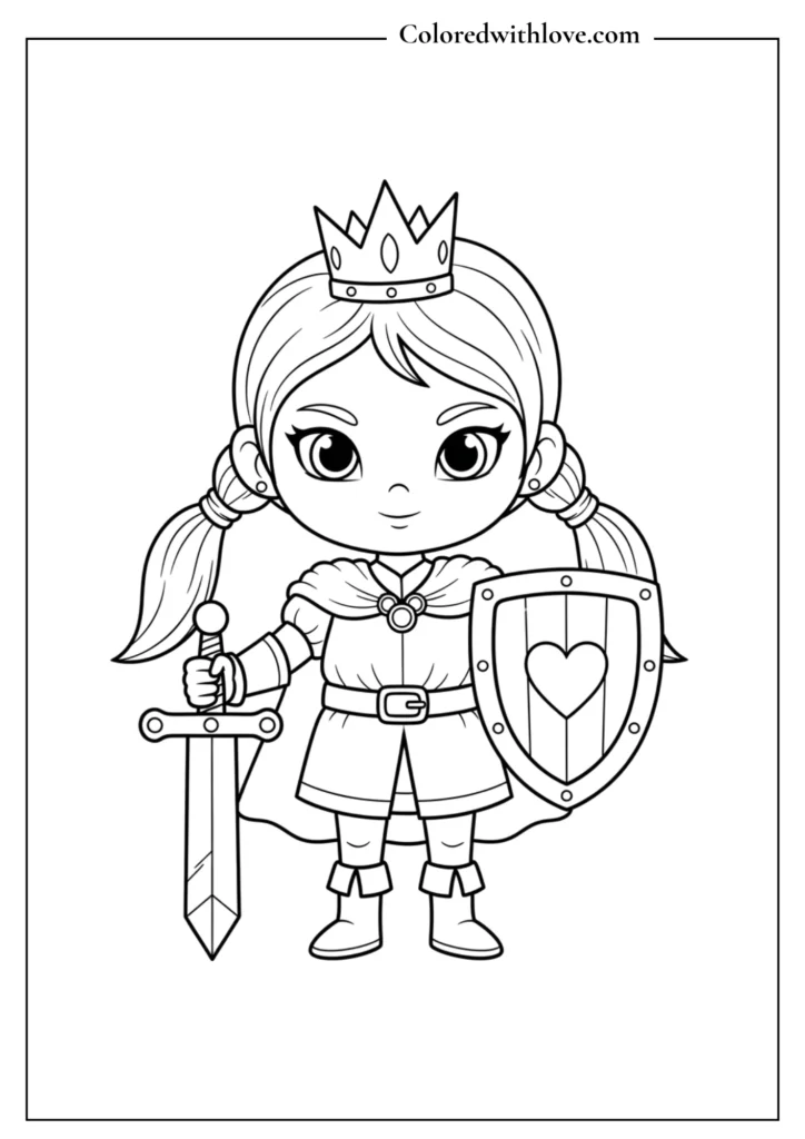 Warrior princess holding a sword and shield.