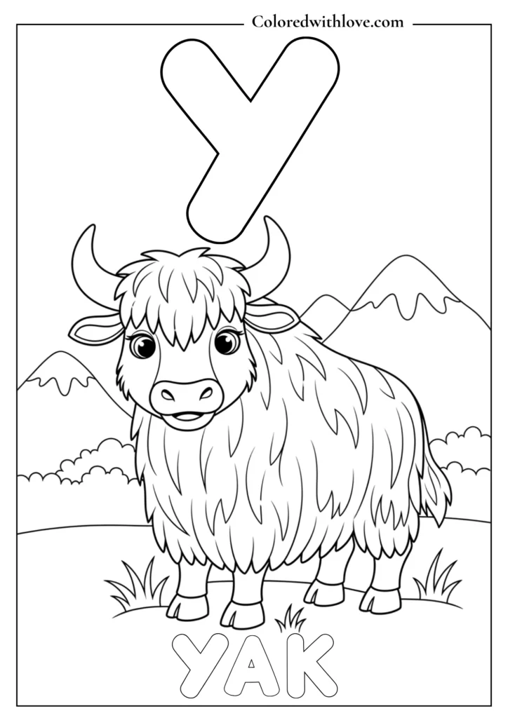 Y is for Yak coloring page