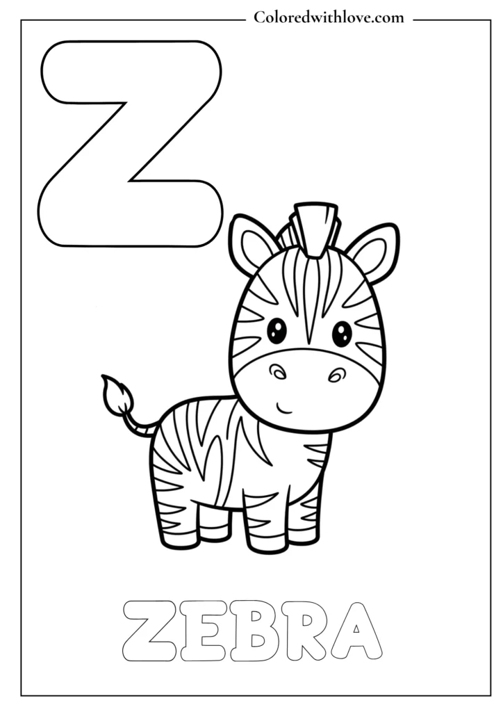 Z is for zebra coloring page