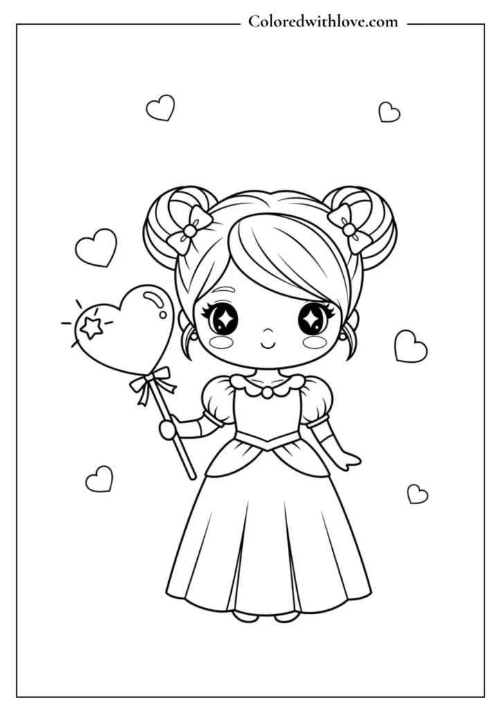 Kawaii princess holding a heart-shaped wand.