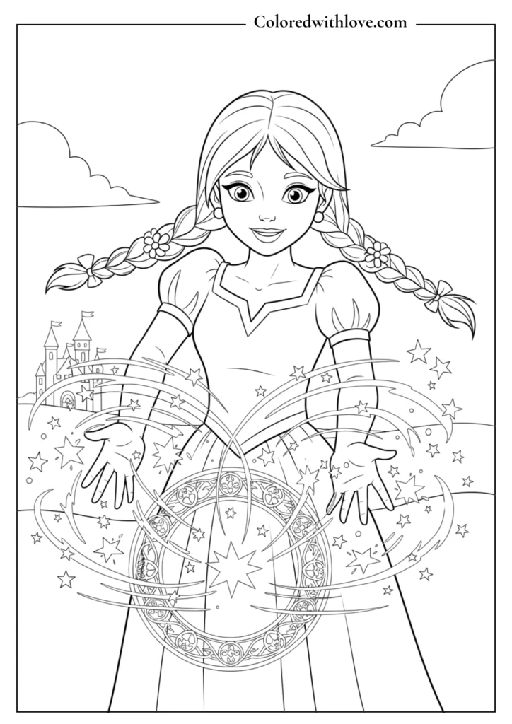 Princess casting a magical spell with glowing energy.