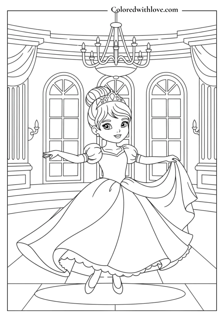 Princess dancing at a royal ball.