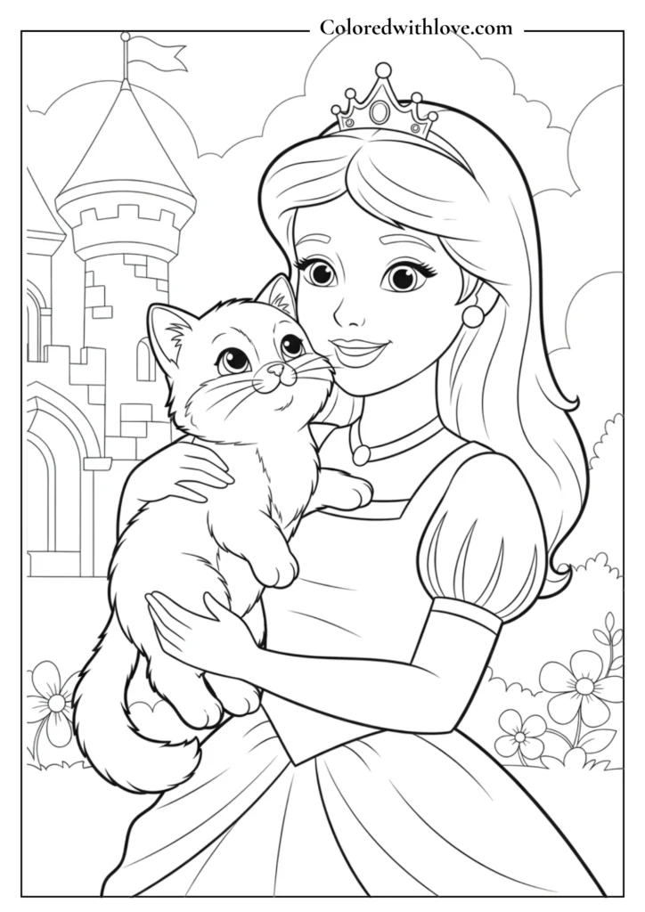 Princess hugging a cute kitten.