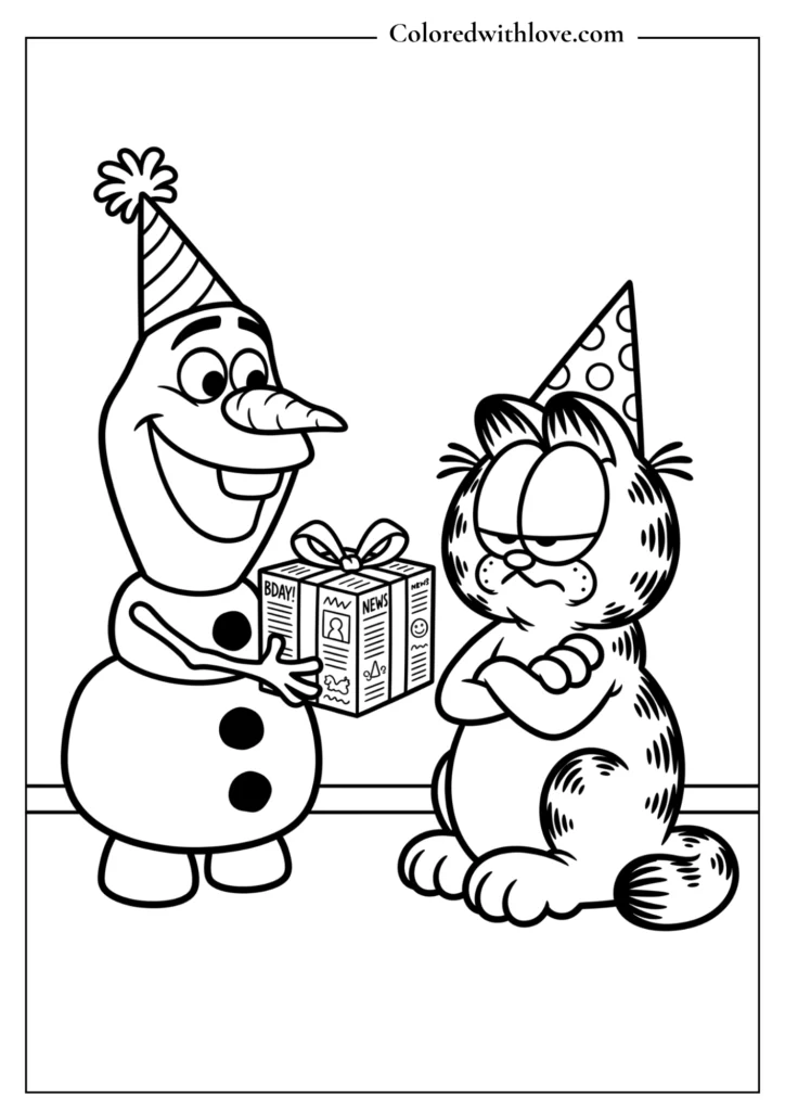 Mixed Characters Birthday Coloring Pages