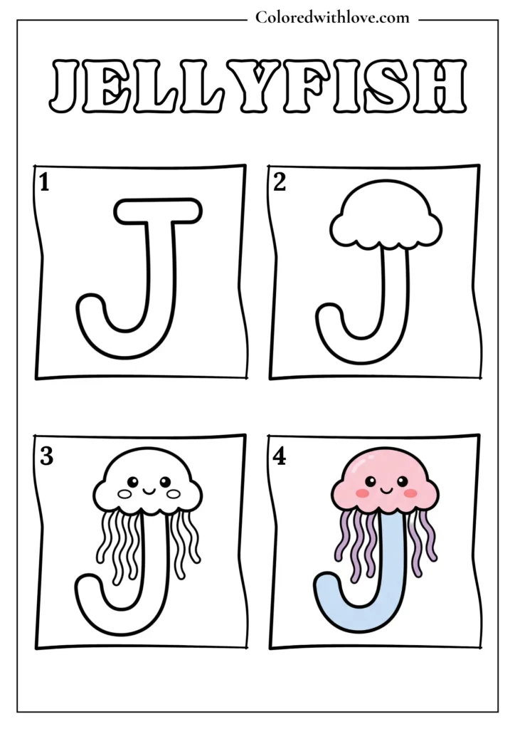 Drawing from Letter J Jellyfish Coloring Page for Kids