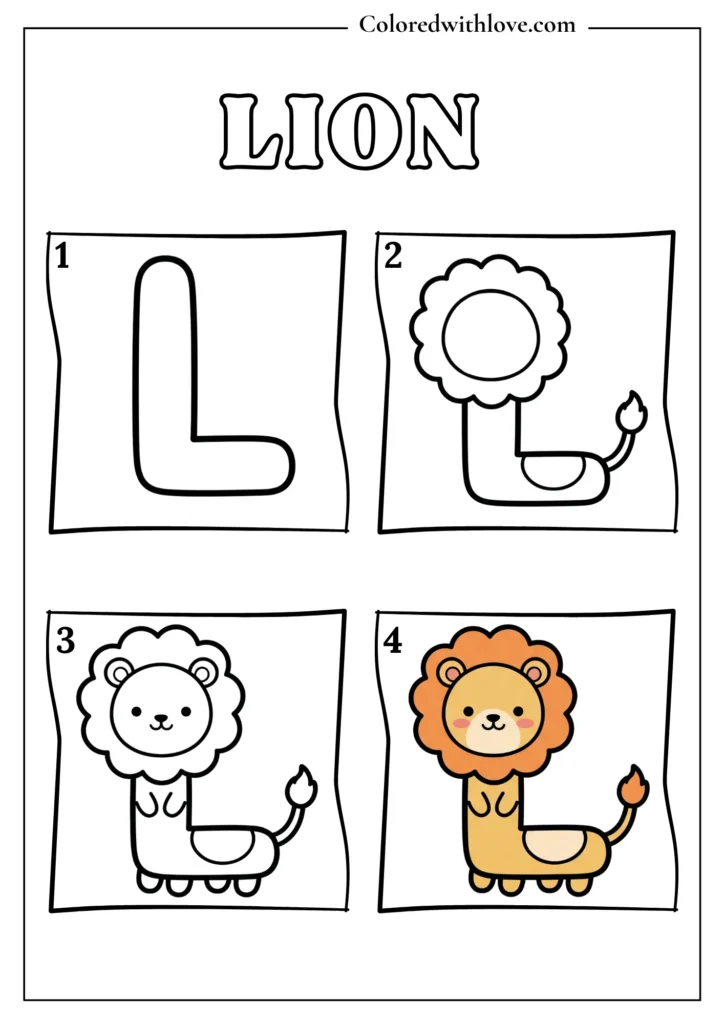 Drawing from Letter L Lion Coloring Page for Kids