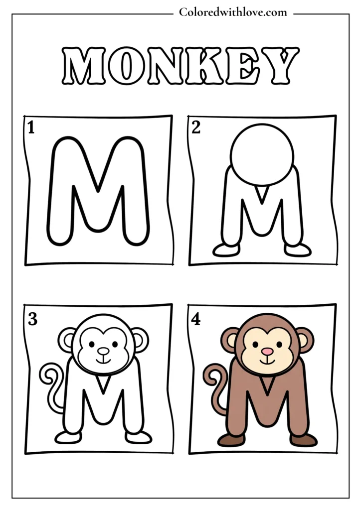 Drawing from Letter M Monkey Coloring Page for Kids
