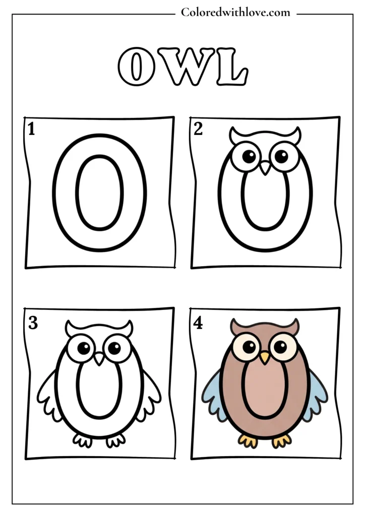 Drawing from Letter O Owl Coloring Page for Kids