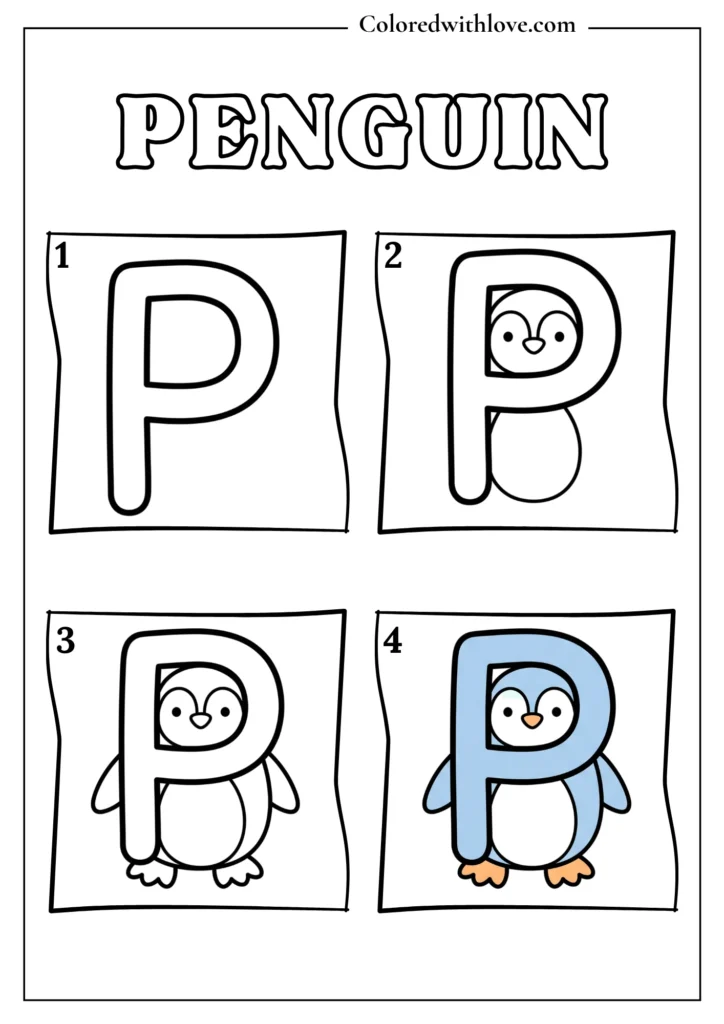 Drawing from Letter P Penguin Coloring Page for Kids