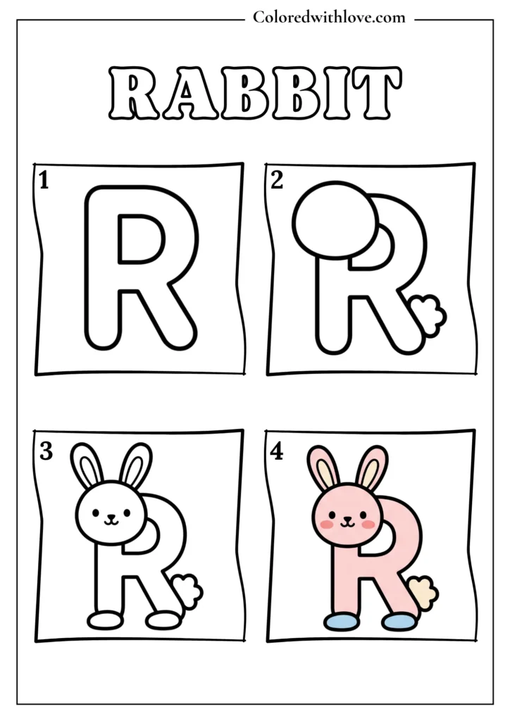 Drawing from Letter R Rabbit Coloring Page for Kids