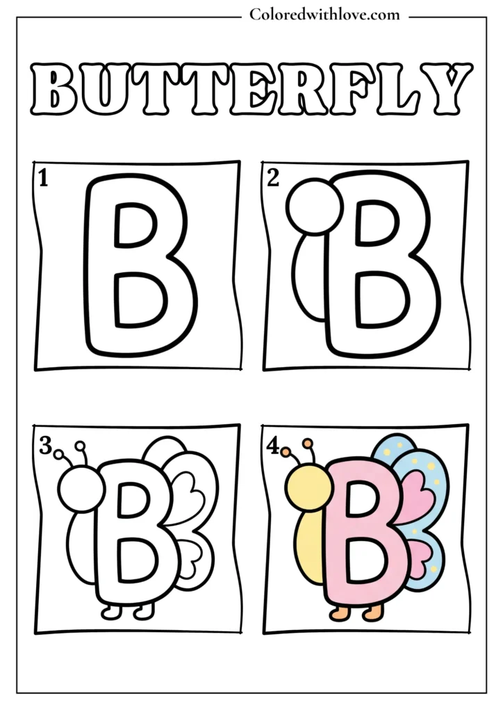 Drawing from Letter B Butterfly Coloring Page for Kids